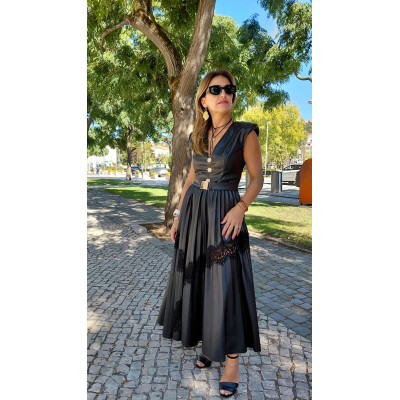 VESTIDO ECOPELE E RENDA